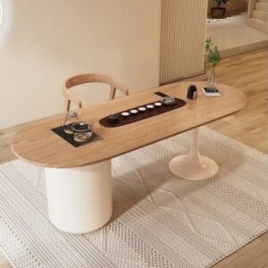Small tea table and desk integrated log style balcony solid wood tea modern Nordic table and chair combination - Image 3