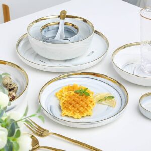 Hot Sale Nordic Color Glaze Marble Gold Rim Dinner Plate Set Sustainable Porcelain Ceramic Crockery Tableware Eco-Friendly - Image 3