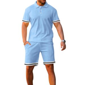 Solid Color men's Polo shirt lapel short-sleeved shorts sports casual summer men two piece set - Image 5
