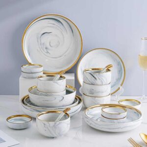 Hot Sale Nordic Color Glaze Marble Gold Rim Dinner Plate Set Sustainable Porcelain Ceramic Crockery Tableware Eco-Friendly - Image 1