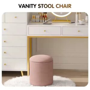 Modern Velvet round Ottoman Stool Extendable Wooden Vanity Chair for Living Room Dining Bedroom Hotel Home Storage Use - Image 3