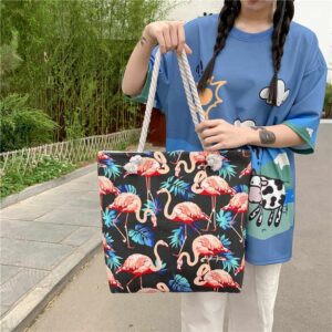 Gelory Fashion Double Sided Pattern Casual Shoulder Bag Large Capacity Women Canvas Beach Tote Bag With Rope Handle - Image 6