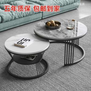 simple white metal stone gold luxury nordic round modern marble top coffee tables nesting center table for living room set home - Image 4