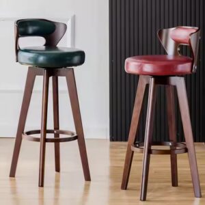 MGF New Industrial Oak Wooden Leg Pu Leather Cushion Bar Stool With Backrest Restaurant Cafe Kitchen Counter Dining High Chair - Image 5