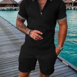 Casual polo shirts sets mens custom tracksuit men's t shirt and short set with zipper - Image 6