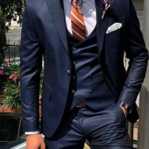 Dark Blue 3 Piece Slim Men Suits Fashion Custom Made For Wedding Groom tuxedo Prom Formal Tailor Made coat pant - Image 3