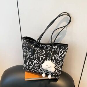 Canvas Bag For Women 2024 New Fashion Shoulder Bag Large Capacity Tote Bag With Pendant - Image 5