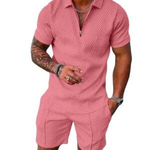 Casual polo shirts sets mens custom tracksuit men's t shirt and short set with zipper - Image 1