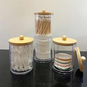 3 Pack Qtip Holder Dispenser Plastic Cotton Swab HolderJar Container Dispenser Cotton Swab Holder Qtip Dispenser With Bamboo Lid - Image 4