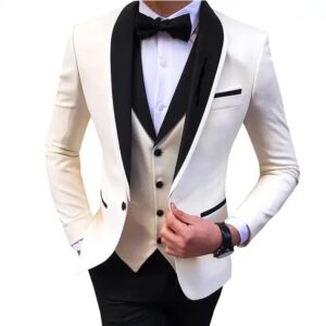Classic Men Suits Slim Fit Groom Tuxudo Wedding Suit Best Man Formal 3 Pieces Set ( Blazer+Vest+Pants+Bow Tie ) - Image 3