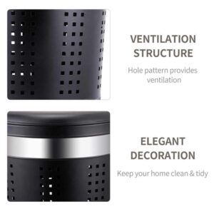 Laundry Basket Dirty Clothes Storage Round 46L Bathroom Laundry Hamper With Leather Lid - Image 6