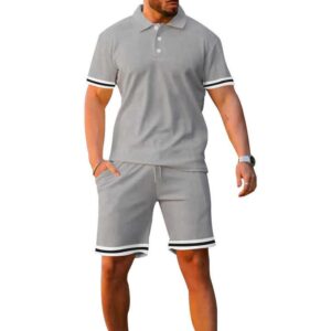 Solid Color men's Polo shirt lapel short-sleeved shorts sports casual summer men two piece set - Image 4