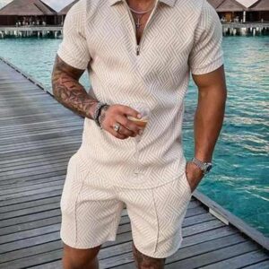 Casual polo shirts sets mens custom tracksuit men's t shirt and short set with zipper - Image 4