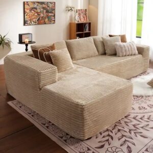 Vacuum Compressed Comfy Corduroy Fluffy Sofa Set Furniture Living Room Modular Couch Modern L Shape Sectional Sofa - Image 1
