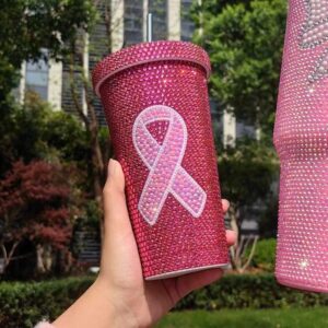 Rhinestone baseball softball Print Tumbler With Handle and straw 40 oz pink football rhinestone mom tumbler - Image 5