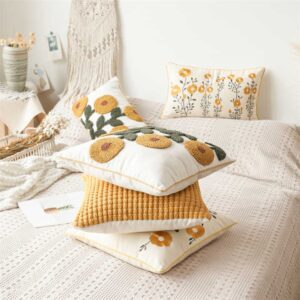 Innermor Gold yellow mustard collection Autumn Floral flower leaf Farmhouse style Cotton embroidery luxury Pillowcase - Image 3