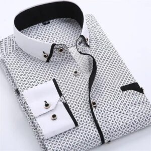 New men's slim business dress men's shirt printed thin casual shirt Youth slim long-sleeved shirt - Image 6