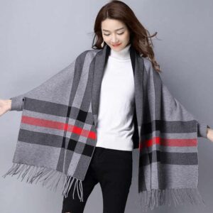 Popular girl's knit wraps shawls with sleeves classic plaid cloak winter warm pashmina wraps women poncho - Image 5