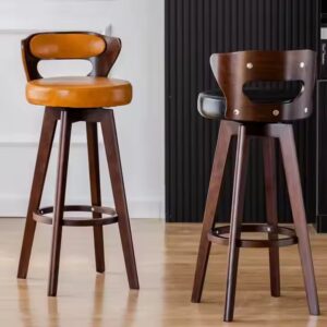 MGF New Industrial Oak Wooden Leg Pu Leather Cushion Bar Stool With Backrest Restaurant Cafe Kitchen Counter Dining High Chair - Image 7