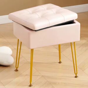 Modern Style Soft Leather Vanity Stool Ottoman with Storage Wood for Kitchen Living Room Bathroom Bedroom Home Office Table - Image 1