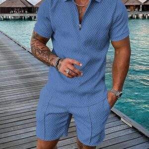 Casual polo shirts sets mens custom tracksuit men's t shirt and short set with zipper - Image 5