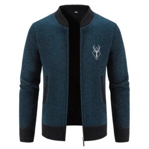 Trendy Cashmere Cardigan Men's Zipper Knitingt Fashion Slim-Fit Fleece-Lined Thickened Cotton Sweater - Image 7