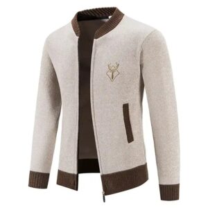 Trendy Cashmere Cardigan Men's Zipper Knitingt Fashion Slim-Fit Fleece-Lined Thickened Cotton Sweater - Image 4