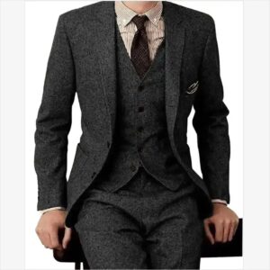 Herringbone Tweed Men Slim Fit Suits Winter Wool Fashion Groom Tuxedos New Design Blazer Vest Pants Men 3 Piece Suits - Image 7
