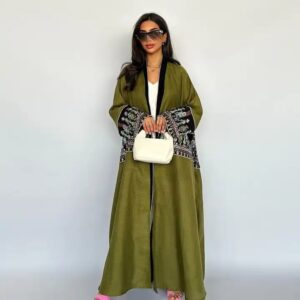 Saudi Abaya New Arrivals Embroidery Robe Abaya Pour Femmes Green Black Luxury - Image 7