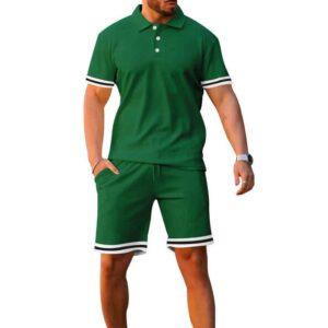 Solid Color men's Polo shirt lapel short-sleeved shorts sports casual summer men two piece set - Image 7