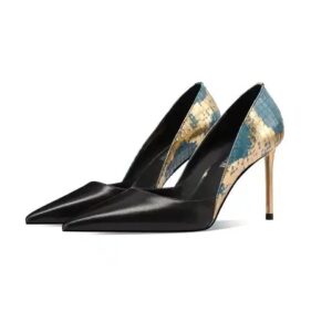 Black Blue Snake Skin Pointed Stiletto Heel Toe High Heel Sandals Pumps Women Shoes - Image 6