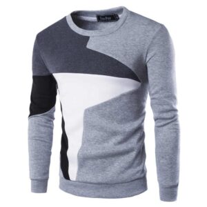 Men's Spring-Inspired Casual Long-Sleeved Pullover Hoodie O-Neck Knitted Polyester Geometric Pattern for Autumn - Image 3
