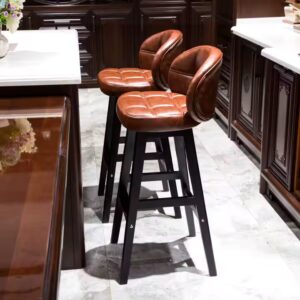 MGF Premium quality Nordic Antique Solid Wood High Back Stool Modern Minimalist Living Room Kitchen Pu Leather Bar Stool Chair - Image 1