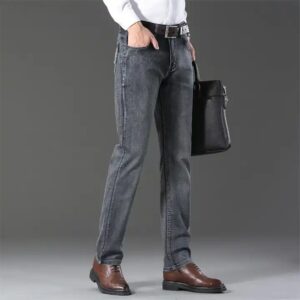 Pure black men's business casual jeans new stretch slim straight leg pants - Image 5
