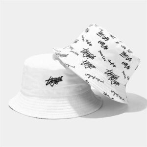 Two Side Bucket Hat One Side With Embroidery Logo On Front One Side With All Over Printed Logo Reversible Bucket hat - Image 3