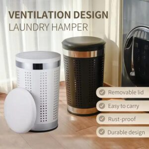 Laundry Basket Dirty Clothes Storage Round 46L Bathroom Laundry Hamper With Leather Lid - Image 3
