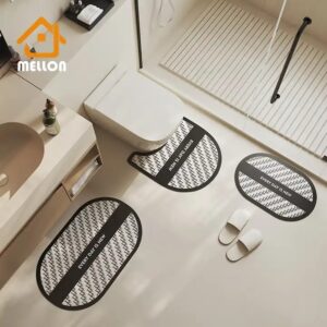 3 Piece Bathroom Rug Set anti-slip mat toilet diatomite rubber bath mat set for carpet daily decorative neat blanket - Image 1