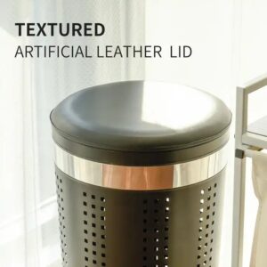 Laundry Basket Dirty Clothes Storage Round 46L Bathroom Laundry Hamper With Leather Lid - Image 7