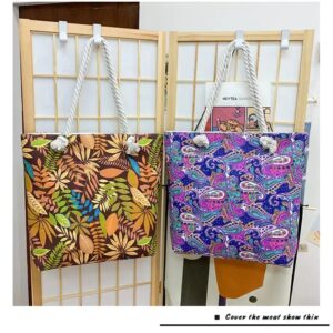Gelory Fashion Double Sided Pattern Casual Shoulder Bag Large Capacity Women Canvas Beach Tote Bag With Rope Handle - Image 4