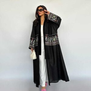 Saudi Abaya New Arrivals Embroidery Robe Abaya Pour Femmes Green Black Luxury - Image 3