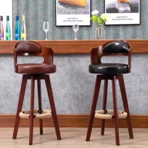 MGF New Industrial Oak Wooden Leg Pu Leather Cushion Bar Stool With Backrest Restaurant Cafe Kitchen Counter Dining High Chair - Image 3