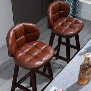 MGF Premium quality Nordic Antique Solid Wood High Back Stool Modern Minimalist Living Room Kitchen Pu Leather Bar Stool Chair - Image 5