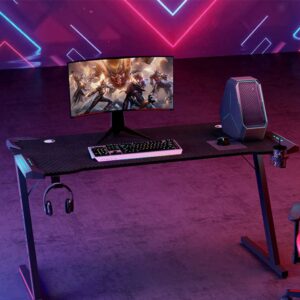 Z-Shape Mesa Gaming Table Con RGB Luz Computer Desk Carbon Surface Metal Wooden Materials Features Cup Holder - Image 3