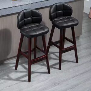 MGF Premium quality Nordic Antique Solid Wood High Back Stool Modern Minimalist Living Room Kitchen Pu Leather Bar Stool Chair - Image 6