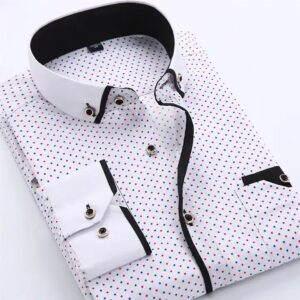 New men's slim business dress men's shirt printed thin casual shirt Youth slim long-sleeved shirt - Image 3