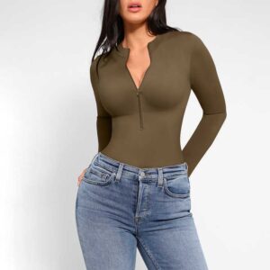 Hot Selling Seamless Body Shaper Long Sleeved Shapewear Bodysuit Slim Zipper Thong Bodysuits For Women - Image 5