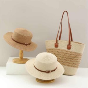 Wholesale Flat Top Straw Hat Fashion Women Large Capacity Tote Bag Seaside Vacation Tote Beach Shoulder Bag And Straw Hats Set - Image 6