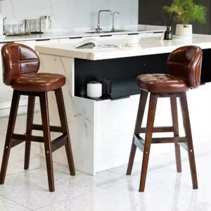 MGF Premium quality Nordic Antique Solid Wood High Back Stool Modern Minimalist Living Room Kitchen Pu Leather Bar Stool Chair - Image 4