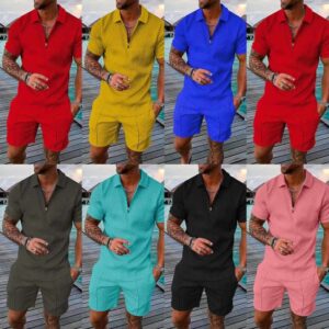 Casual polo shirts sets mens custom tracksuit men's t shirt and short set with zipper - Image 3