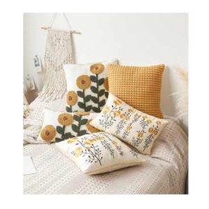 Innermor Gold yellow mustard collection Autumn Floral flower leaf Farmhouse style Cotton embroidery luxury Pillowcase - Image 2